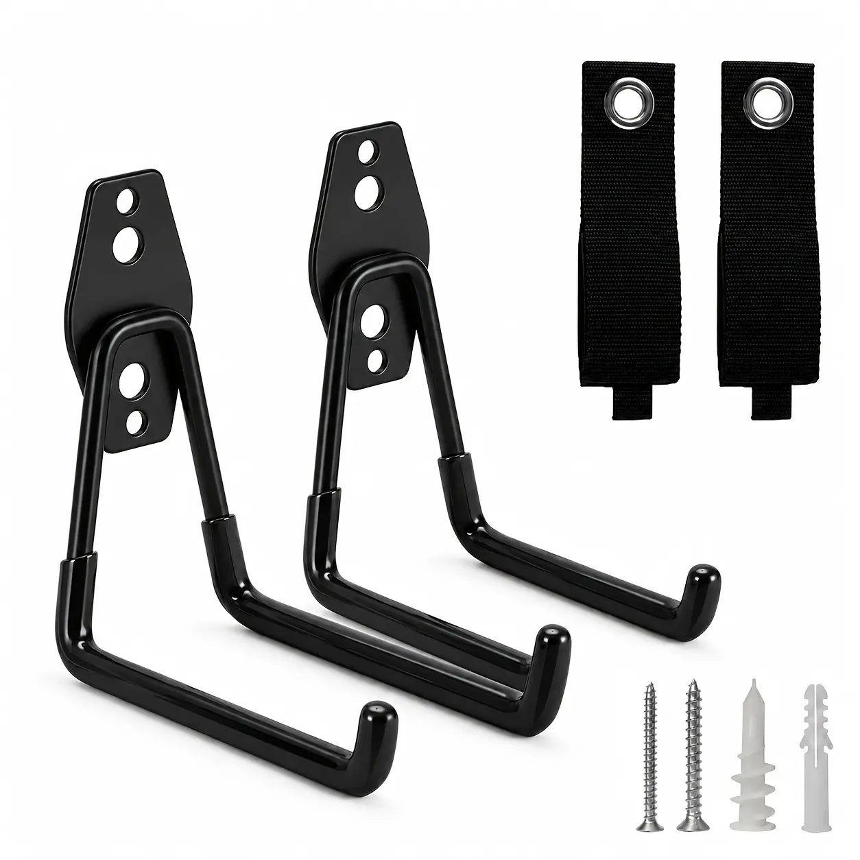 2 Pack Heavy Duty Garage Storage Hooks, Large Wall Mount Utility U Hooks with Straps & Hardware, Heavy Duty Organizer for Ladder, Bike, Tools, Hose & Garage Storage Organize Your Garage in Seconds — Get Bulky Tools Off the Floor!