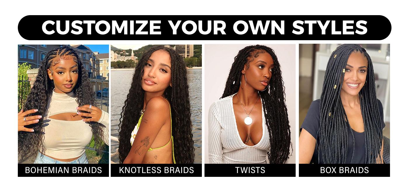 OQ HAIR Deep Wave Bulk Human Hair for Boho Braids 100% Virgin No Weft 3/5 Packs Natural Color