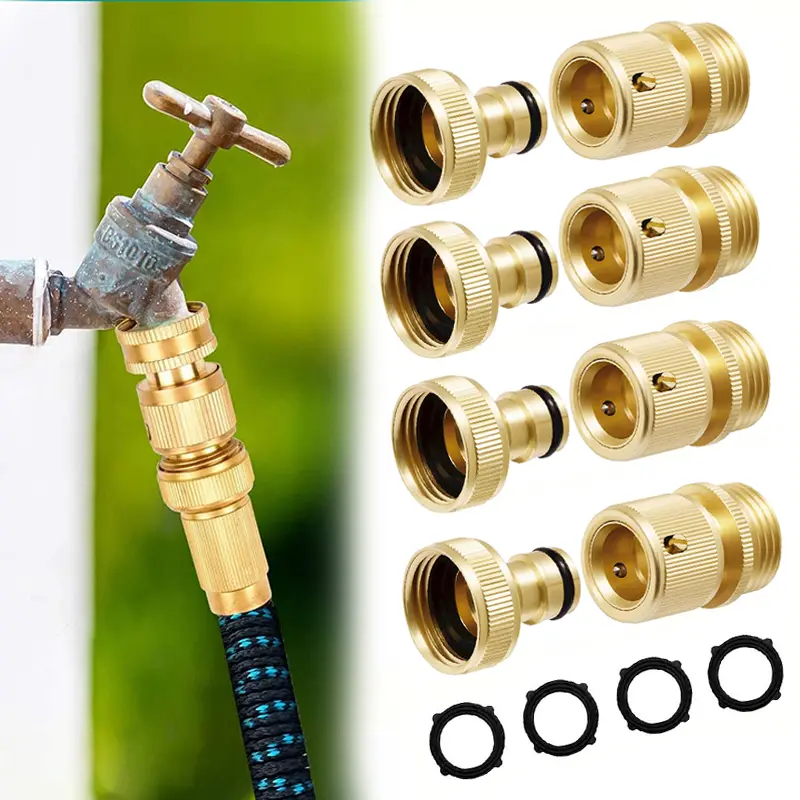Garden Hose Quick Connector, Solid Brass 3/4 Inch Thread Fitting No-Leak Water Hose Female and Male Easy Connect connect hose fitting proof seal