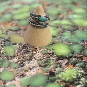 Large Feather Ring with Turquoise - Sterling Silver