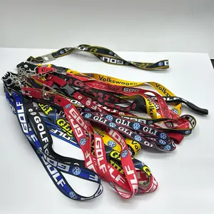 Volkswagen-branded lanyards in various styles, featuring "GOLF" and "GLI" logos. These accessories are made of fabric and include metal accents and quick-release clasps.