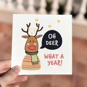 "Oh Deer! What a Year" Card, Christmas Cards, Cards for Christmas and End Year, Canva Christmas Card, Cute Christmas Card, Printable Christmas