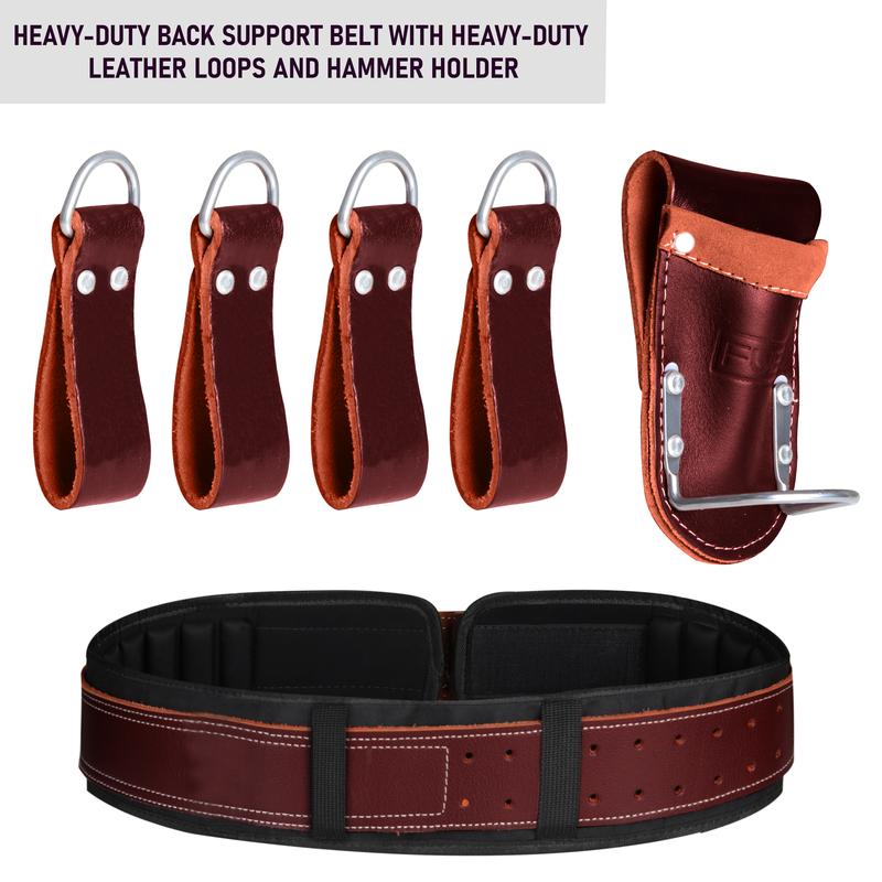 FUERI Heavy Duty Tool Belt for Men 26 Pockets Green & Maroon Nylon Leather Organizer Carpenter Construction Electrician Framing Belt Bag Pouch