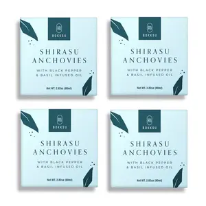 Bokksu Tinned Shirasu Anchovies with Black Pepper and Basil-Infused Oil (4-Pack)