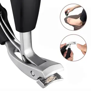 Stainless Nail Clippers for Seniors Thick Nails – Ergonomic Manicure Steel Clipper with Catcher, ABS Handle & Comfortable Design for Men, Women, Cuticle Care | Fingernail & Toenail Trimmer, ingrown toenail clippers, Smooth Finish, Black Silver