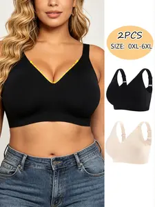 2 Pack Plus Size Seamless Smooth Non-Wired Jelly Gel Comfort Womenswear Bras, Medium Support for Daily Wear, Perfect Fit with Side Lift Design