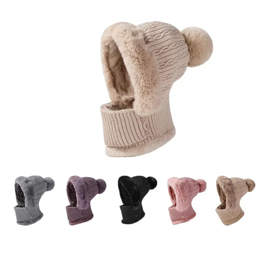 Women's Adjustable 3-in-1 Hooded KnittedProtective Gear - Cold-Windproof Hat, HoodedScarf with Extra Face Coverage, MotorcycleBalaclava Face Mask Headwear for Autumn WinterMotorcycle Use, Motorcycle Face Mask