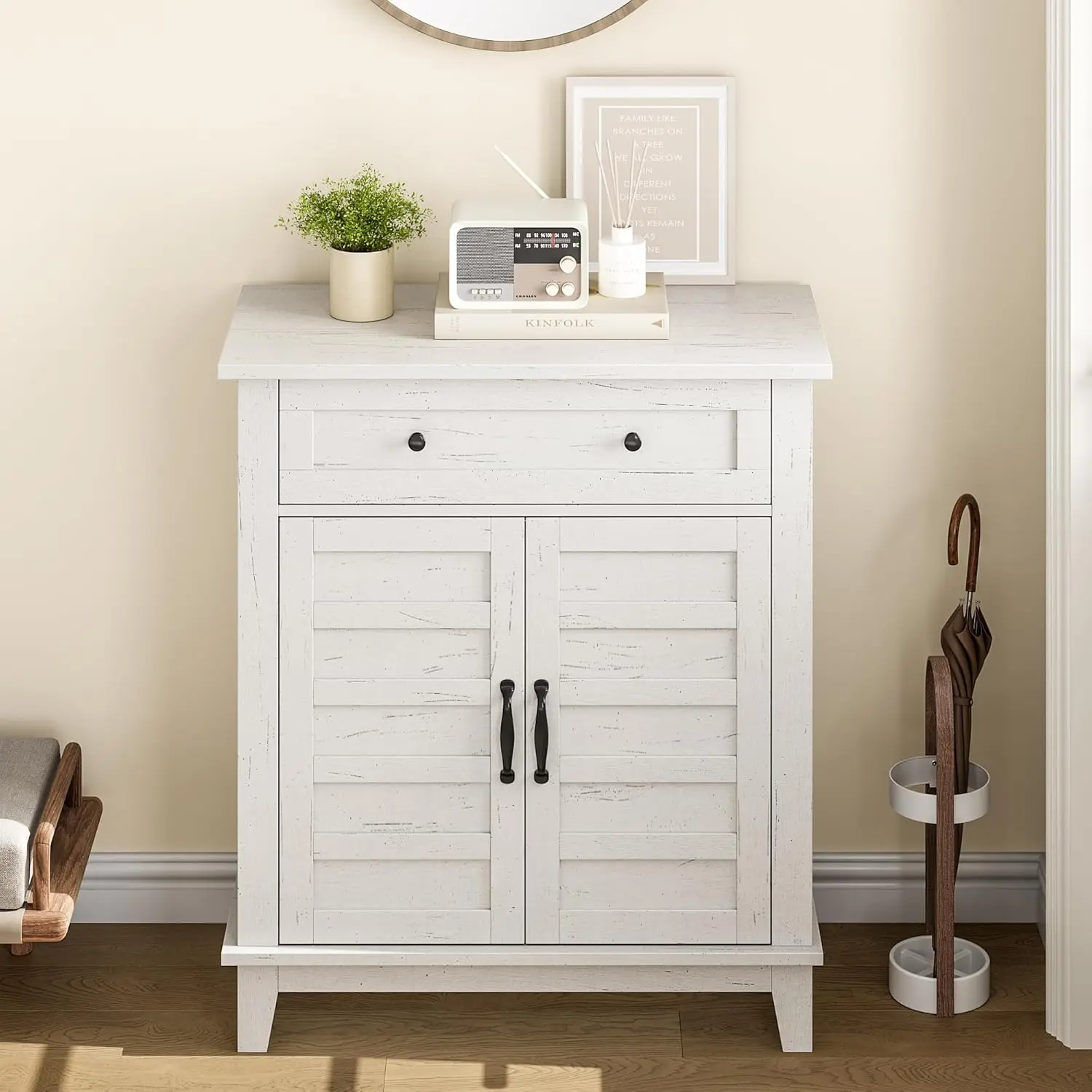 Rustic Farmhouse Engineered Wood Sideboard Buffet Cabinet - 31.5 in Indoor Storage Furniture, 3-Tier Adjustable Shelves, Easy Assembly, Sideboard Buffets Cabinet