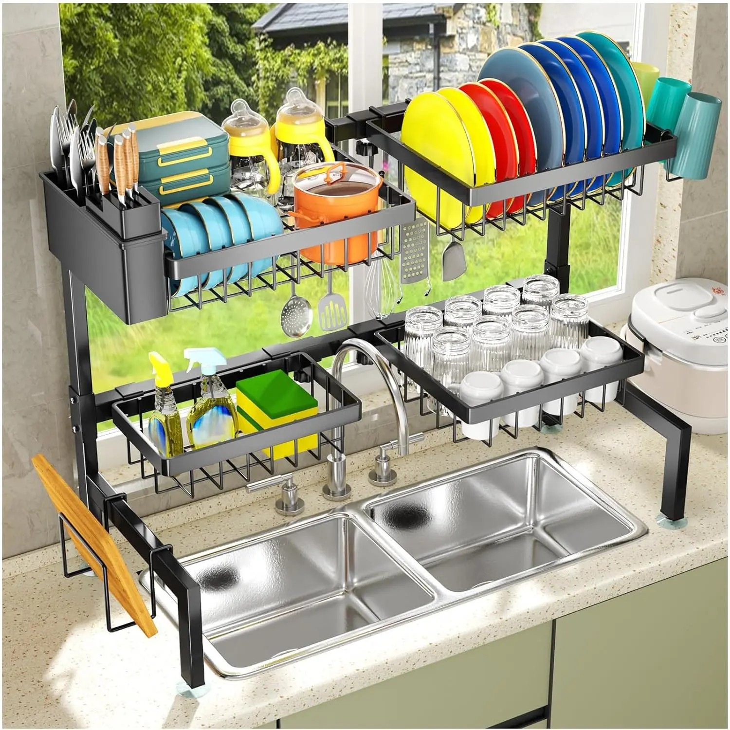 4 Baskets Over The Sink Dish Drying Rack, Extendable Large Capacity Sink Rack, Metal Drying Rack Saving Space,for Most Sinks (26.57"-35") pantry organization