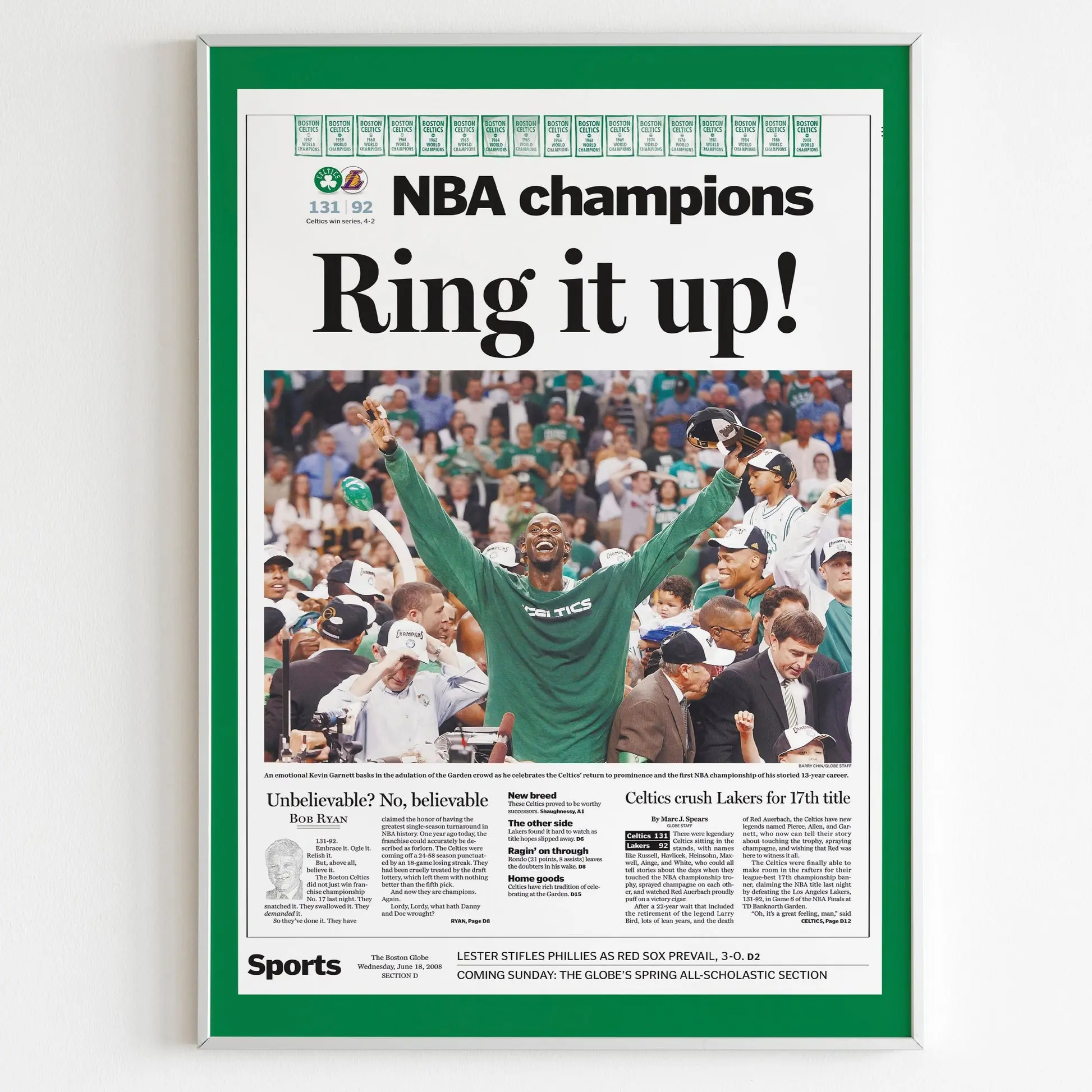 Boston Celtics 2008 NBA Champions Front Cover The Boston Globe Newspaper Poster