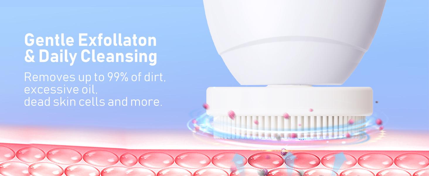 Facial Cleansing Brush, 5-in-1 Electric Silicone Face Scrubber, Sonic Rotating Exfoliating Massage Device, Gentle Deep Pore Cleansing & Anti-Aging, IPX7 Waterproof Spa Machine, 3 Speed USB Rechargeable Travel Skin Care Tool, Soft Silicone Bristles