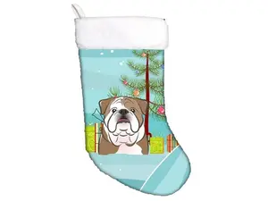 Carolines Treasures BB1591CS Suede Christmas Stocking, 18" h x 0.25" w x 11" l, Lightweight Hangable Holiday Decor with Christmas Tree & English Bulldog Design