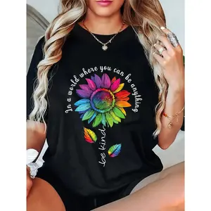 100% Cotton LGBTQ Rainbow Sunflower Be Kind Gay Love Pride Flower T-Shirt