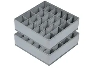 Sock Drawer Organizer Divider 2 Packs Underwear Organizer, 24 Cell, Storing Socks, Handkerchiefs, Ties, Belts (Grey) Box Boxes Collapsible