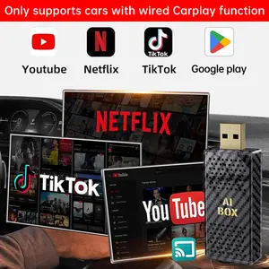 【FIFA World Cup 2026】Yurnlv Mini Al Box -Streaming Netflix/Youtube/Tiktok/Google Play to your car! 4 in 1 Wireless CarPlay and Android Auto Adapter suitable for Factory wired CarPlay Cars