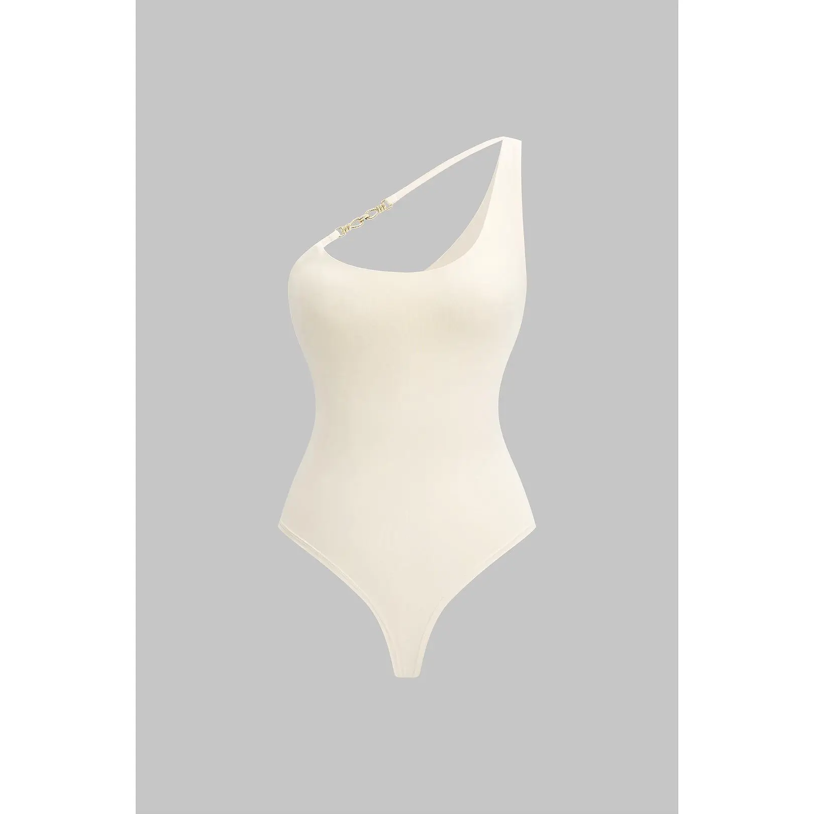 One Shoulder Metallic Asymmetrical Sleeveless Bodysuit
