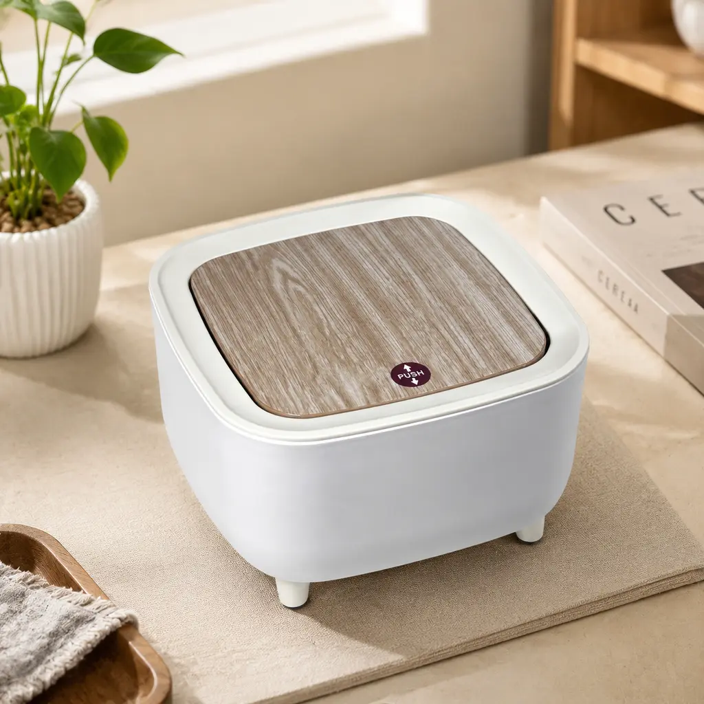 Minimalist Square Airtight Seal Odor-Resistant Upcycled Desk Waste Container - Affordable Home Organizer Vanity Storage Bin for Student Rooms, Rental Homes