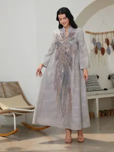 Elegant Middle Eastern Style Loose Fit Abaya Dress, Long Sequined Mesh Gown for Arab Women, Fashionable Traditional Fashion, Ready Stock