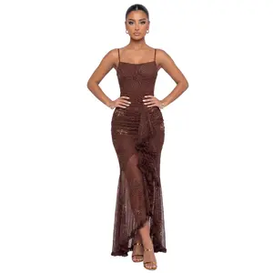Stardust Ruffle Maxi Dress (Brown)