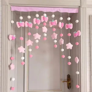 Pink Strawberry Plush Peel-and-Stick Curtain – Kawaii Self-Adhesive Window & Door Decor for Bedroom & Living Room