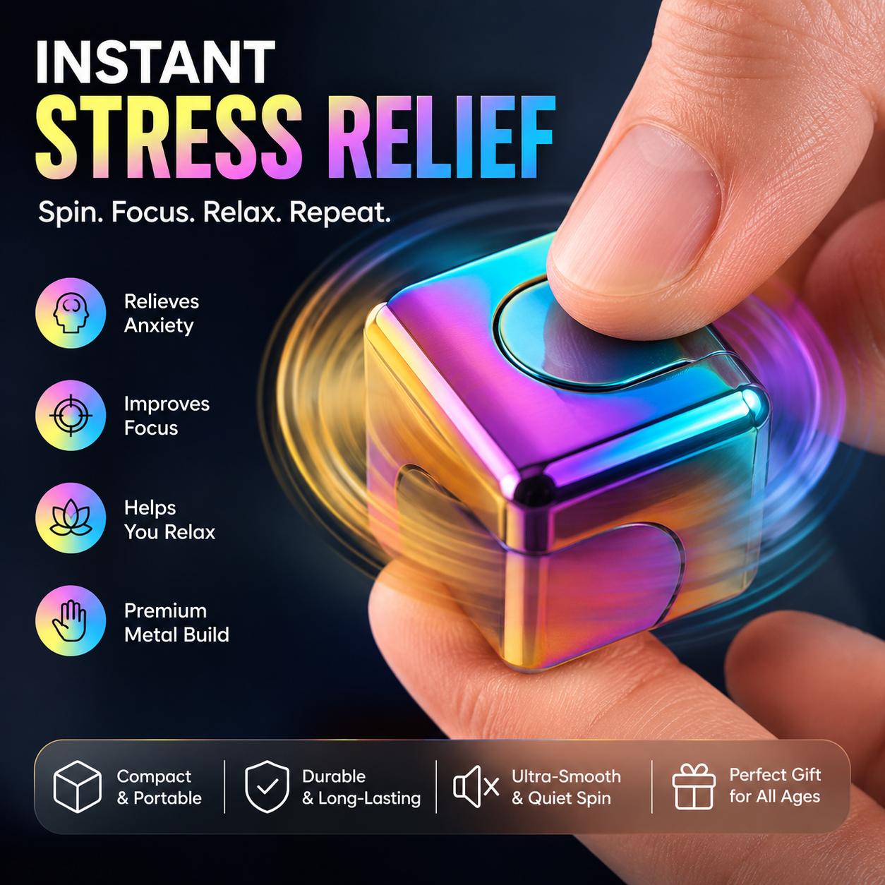 [Summervibes] Tukio 2026 Metal Fidget Spinner Cube for Adults & Teens, Anxiety Relief Desk Toy, Silent Stress Relief Sensory Fidget, ADHD Focus Tool, Cool Office Desk Gadget Gift tiktokshopbacktoschool,back to school,back to school haul