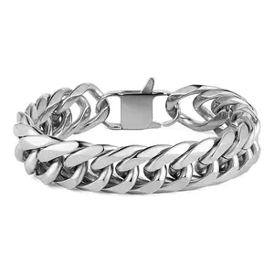2024 creative  stainless steel titanium steel necklace bracelet men's chain square buckle men's Cuban chain