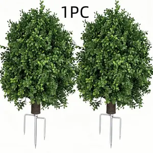 1 Pc Boxwood Topiary Bush – Artificial Shrubs for Outdoors, Artificial Boxwood Topiary Ball Tree, UV Resistant Evergreen for Front Porch, Garden, Yard & Balcony Decor