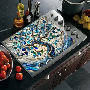 Diatom Mud Stained Glass Tree of Life 2D Stove Top Cover, Heat Resistant Scratch Proof Protector, Easy Clean Multi-Use Mat for Stoves, Oven, Washer Dryer, Boho Art Kitchen Decor #DiatomMud #StainedGlassTree #TreeOfLife #BohoArtDecor #StoveProtector