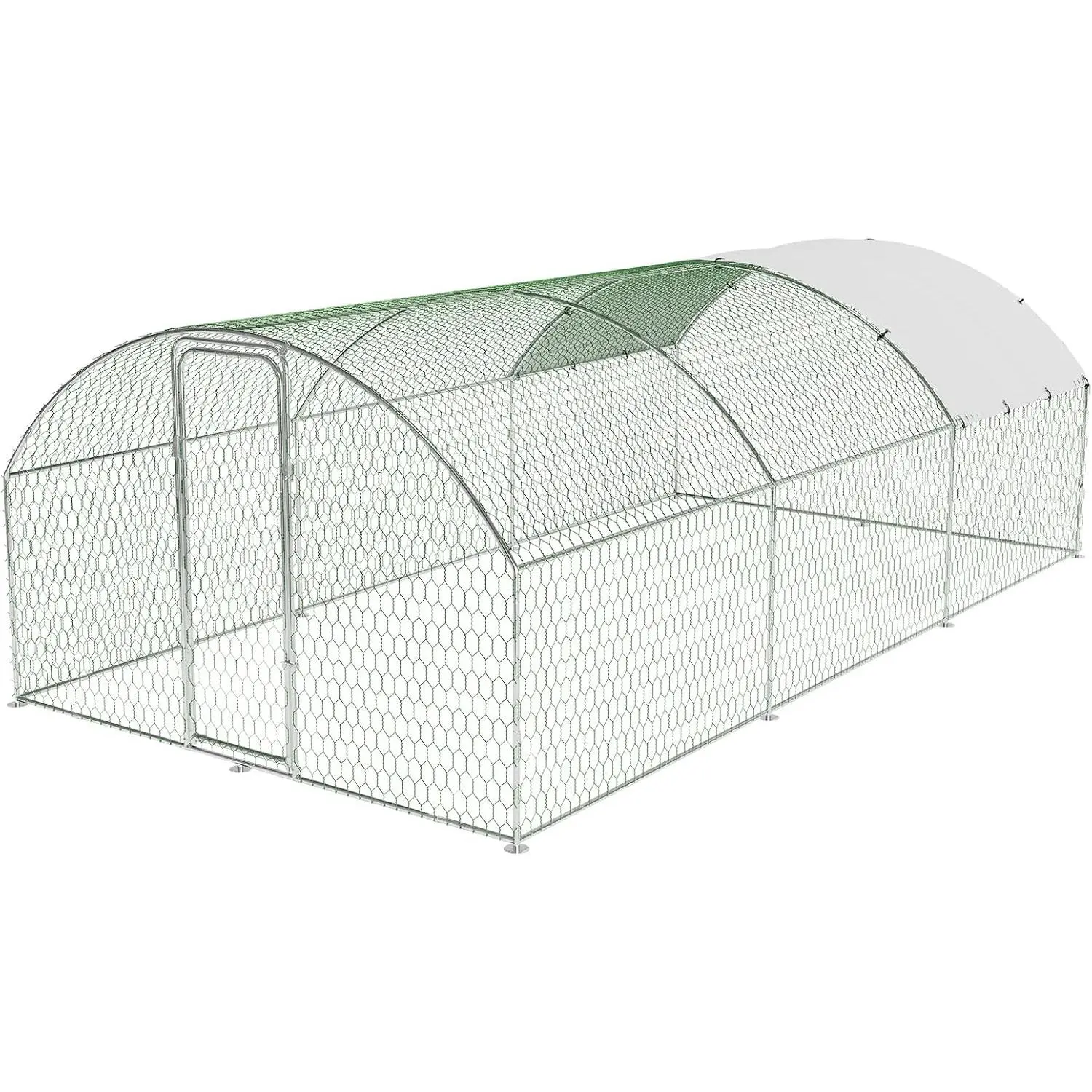 Large Metal Chicken Coop with Walk-In Poultry Cage, Waterproof & UV-Resistant Cover, Lockable Door, Dome Roof,9.8x19.7x6.6 ft