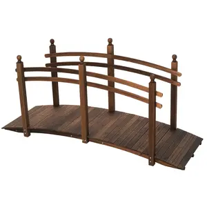 7.5' Fir Wood Garden Bridge – Carbonized. Side Railings for Safety. Solid Fir with Weather-Resistant Varnish. Max Load: 505 lbs