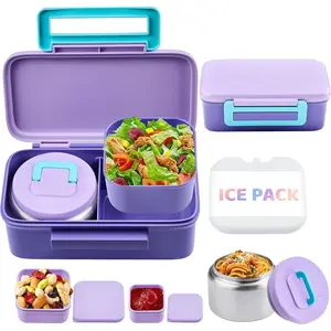 Lunch Box for Kids With 8oz Soup Thermo, Leak-proof Lunch Container with 2 Compartments, Thermo Food Jar Food Containers for Back to School Girls Boys (Purple)