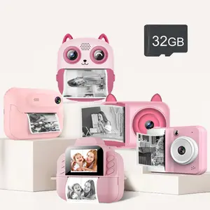 Cute Cat Design Digital Camera, USB Rechargeable Instant Print Camera with 32GB SD Card, Selfie & Video Capabilities Camera for Boys & Girls