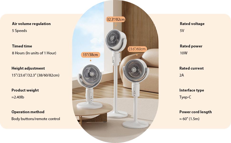 Portable Standing Fan with Remote, 2000mAh Rechargeable Battery Operated Fans, 90°+180° Oscillating Air Circulator, 5 Speeds Quiet Pedestal & Tabletop Fan, Adjustable Height 15"-32", Foldable Floor Fan for Bedroom, Camping, Office (White) Portable Standing Fan with Remote, 2000mAh Rechargeable Battery Operated Fans, 90°+180° Oscillating Air Circulator, 5 Speeds Quiet Pedestal & Tabletop Fan, Adjustable Height 15"-32", Foldable Floor Fan for Bedroom, Camping, Office (White)