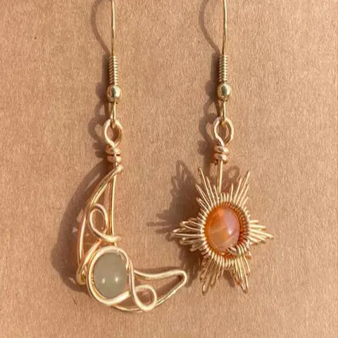 Boho Style Bohemian Sun & Moon Design Asymmetry Dangle Earrings, Fashionable Chic Jewelry for Women, Trendy Elegant All-match & Exquisite Elegance Jewelry for Birthday Gift, Fashionable Accessories