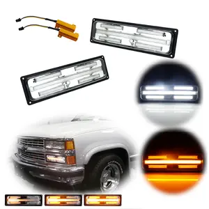 2pcs Clear Switchback LED DRL Signal lamps Lights 1988 1989 1990 1991 1992 1993 1994 1995 1996 1997 1998 GMC Chevy C/K 1500/2500/3500 Truck,Replace OEM 5976838, 5976837