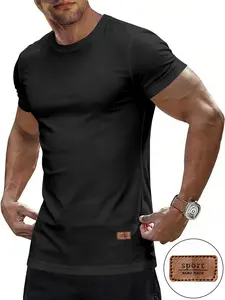 Men's High Stretch Tight Fit Sports Short Sleeve Printed T-Shirt, Casual Fashion Round Neck Top for Daily Gym Wear, Athletic T Shirt