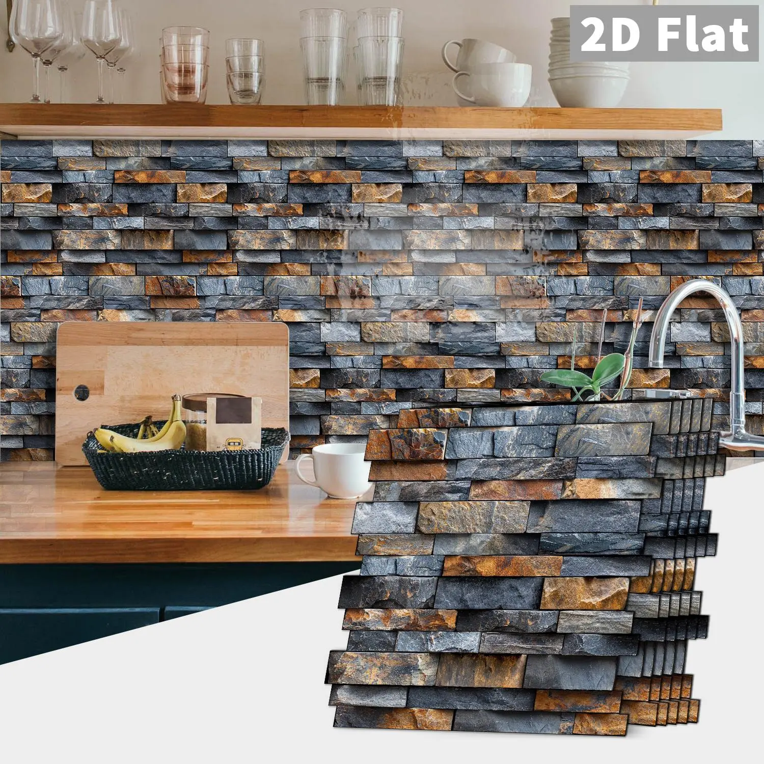 Brick Pattern Marble Backsplash Peel & Stick Wallpaper, Waterproof Oil-Resistant, Ideal for Kitchen, Bathroom & Interior Walls, 1/12pcs Patchwork Wall Panel