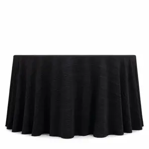 Accordion Pleated Scuba Tablecloth 120" Round Black – Wrinkle Free & Stain Resistant Textured Table Linen