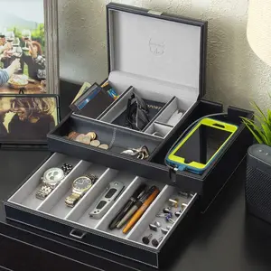 Admiral Dresser Valet Box & Mens  Box Organizer with Large Smartphone  Station (Grey)