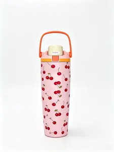 Owala 30oz Pink Cherry Insulated Travel Coffee Mug - Leak-Proof Stainless Steel Reusable Flask Bottle, 24H Cold Retention Portable Kitchenware Drinkware, Flasks
