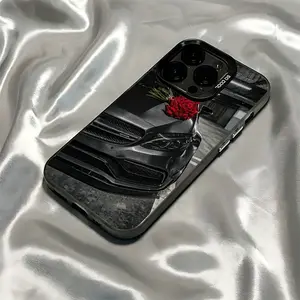 Phone Case: Black Sports Car with Rose Photo Design Phone Case, Suitable for iPhone 16, 15, 14, 13, 12, 11 Pro Max, X, XR, XS Max, 8, 7 Plus, Anti-Drop Matte Back Cover
