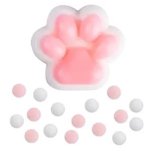 1 PC Cat Paw Squeeze Toy, Kawaii Soft Cat Paw Squeeze Sensory Toy with 10 Mini Fluffy Balls for Squishy Funny Novelty Cute Animals Stress Relieving Fidget Toy for Kids Teenagers Adults (Pink)