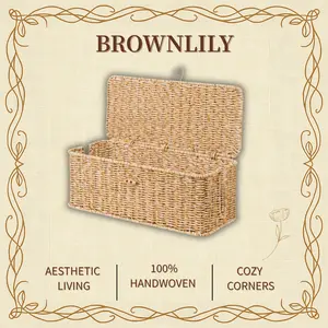 BROWNLILY Rattan Cable Management Box and Wicker Cord Organizer, Toilet Tank Top Shelf Rattan Decor Cable Hider for Under Desk, TV & Home Office Storage, with Lockable Lid, Baby Proof, Pet Proof, Power Strip & Outlet Cover