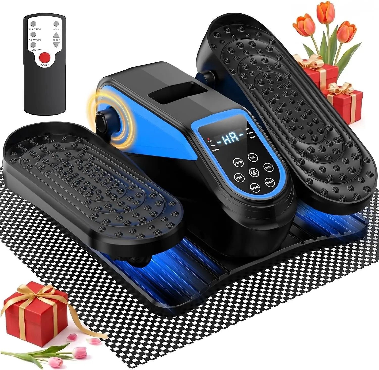 Under Desk Elliptical Mini Electric Leg Exerciser While Sitting for Seniors | VIVURN 023 Low Impact Pedal Exerciser,12 Speeds,Auto&Manual, Remote, LCD Display, Non-Slip Mat, Compact,Quiet for Home Office