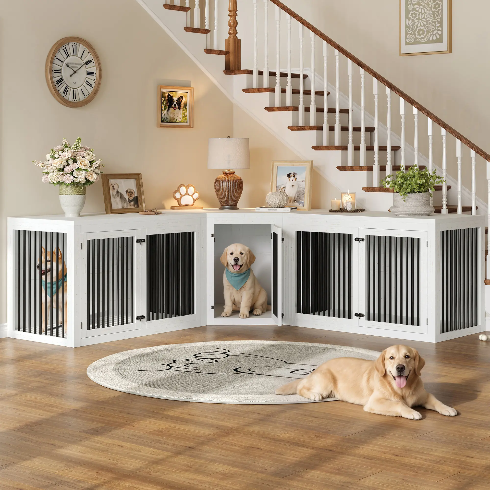 [Ships In 3 Boxes]VanAcc Dog Crate Furniture for Medium/Large Dogs Space-Saving | 3-in-1 Dog Kennel with Storage and Divider, Heavy Duty Large Cage