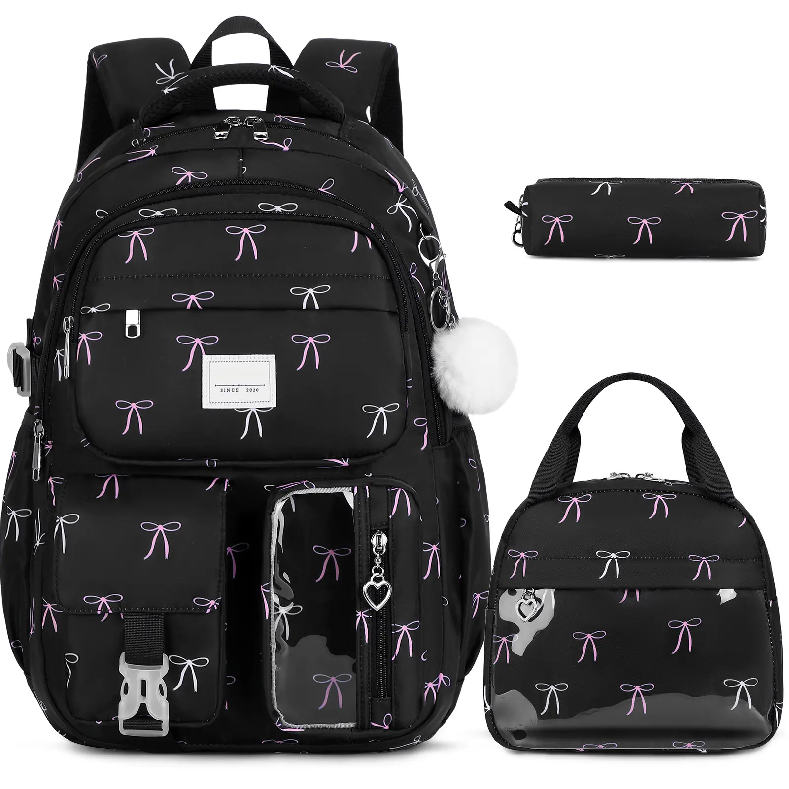 SIMILOVE Waterproof 3 PCS Backpack Set with Lunch Bag & Pencil Pouch --Lightweight School Bag Bookbag for Girls, Ideal for Elementary Middle High School Students dealsforyoudays