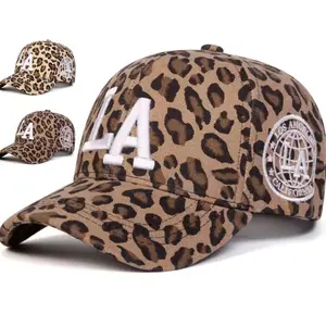 Unisex LA & NY Letter Embroidery Leopard Print Baseball Caps Outdoor Adjustable Spring and Autumn Casual Sunscreen Hat