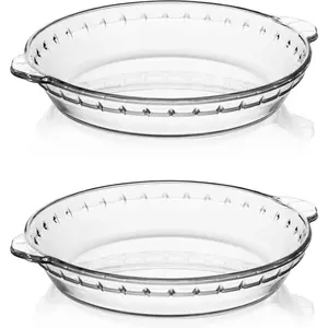 Glass Pie Pan for Baking(2 pack), 9.5 Inches Round Baking Dish for Dinner, Non-Stick Pie Plate with Soft Wave Edge for Apple Pie, Pumpkin Pie, Pot Pies