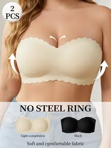 Women's Strapless Bandeau Bralette Set, Medium Support Lined Design, Plain Pattern Slim Fit Everyday Wear, Comfortable Breathable Innerwear