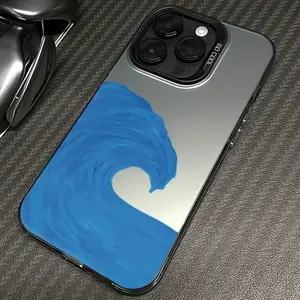 Blue Minimalist Wave Pattern Case for iPhone 15 16 14 Pro Max 13 12 11 XR XS Plus Shockproof Drop Protection Durable PC Smartphone Cover.
